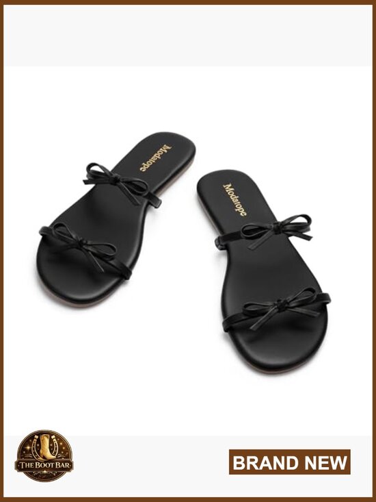 Amazon.com | GORGLITTER Women Two Strap Flat Sandals Bow Detail Slip On Dressy Casual Walking Shoes